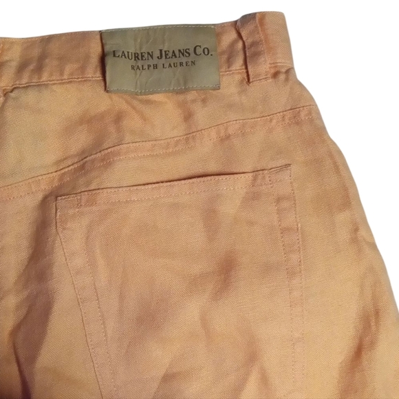 Ralph Lauren Melon Color 100% Linen Wide Leg Cropped 5 Pocket Pants Size 12 - Picture 6 of 8